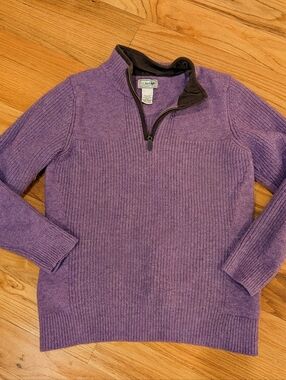 L.L. Bean Merino Wool Purple Zip Mock-Neck Sweater Size Medium